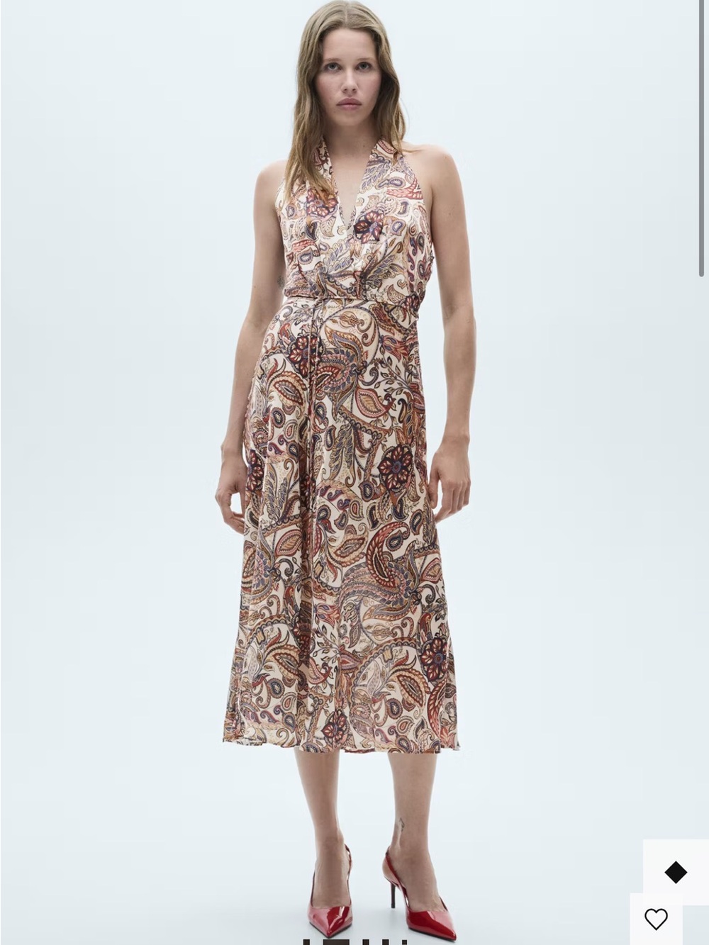 Mango Paisley Halter Bow Dress in Off White and Rust